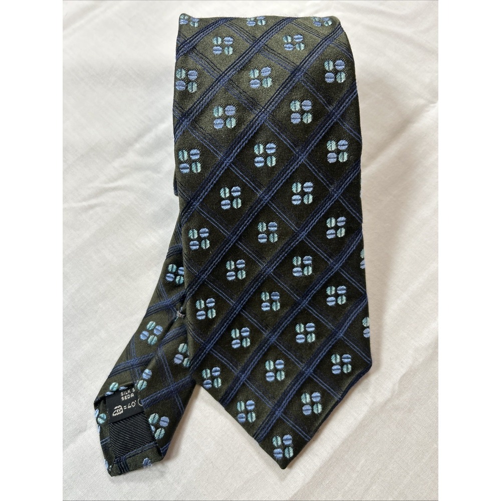 Ermenegildo Zegna Tie Men's Neck Tie 100% Silk Green Blue Geometric